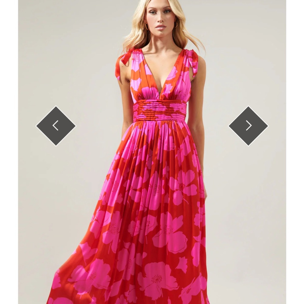 Sugarlips Red and Pink Floral Maxi Dress